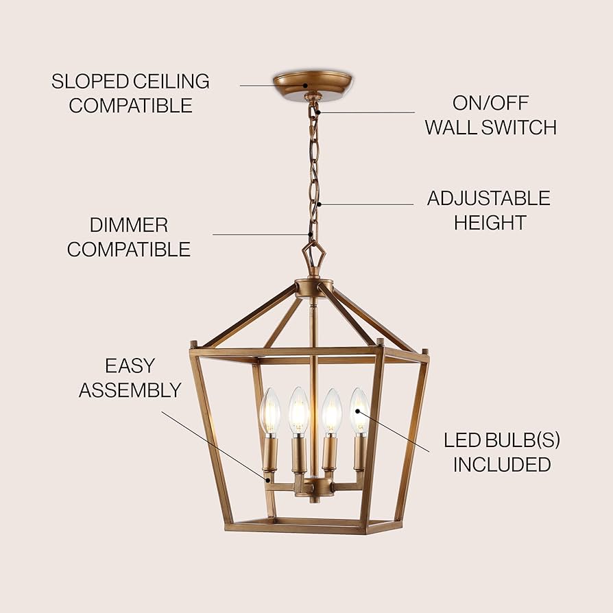 JONATHAN Y JYL7436B Pagoda Lantern Dimmable Adjustable Metal
